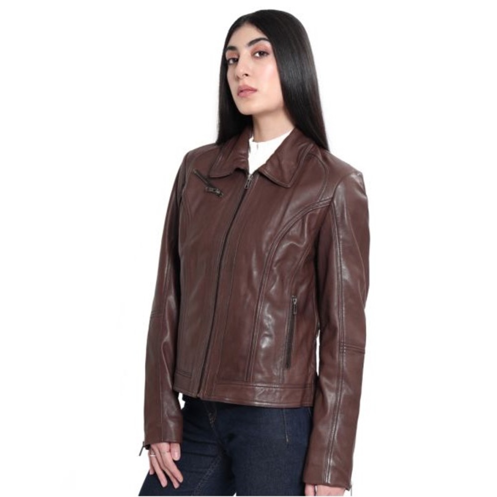New with small Flaw Women's Brown Genuine Leather Moto Jacket Size XL Western